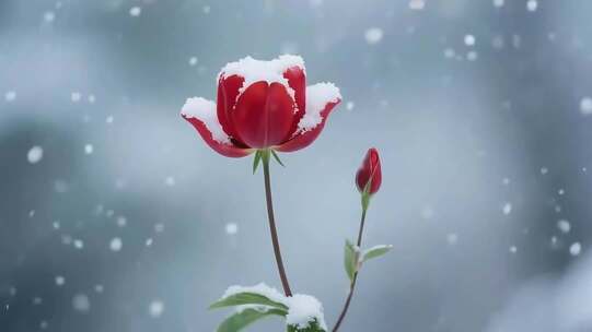 雪中绽放的红色郁金香