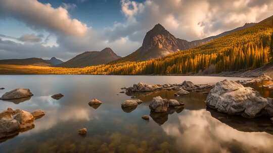 山水相依的自然湖泊美景