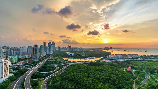 海南海口湾日落火烧云延时