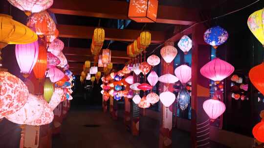 春节过年挂着的装饰灯笼场景视频素材模板下载