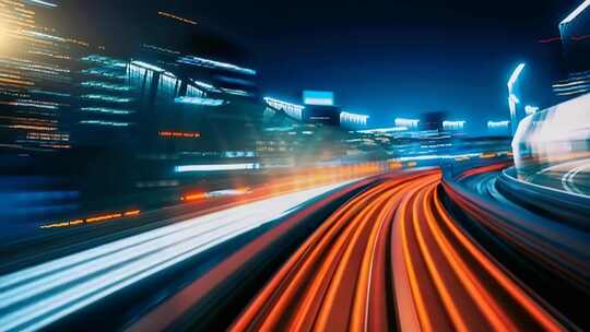 城市道路夜间车流光影画面