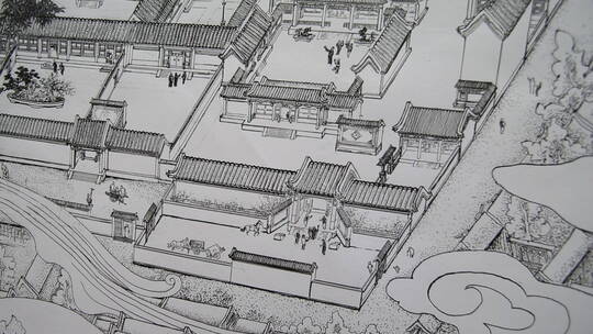 北京四合院建筑工程图工笔画人文古迹