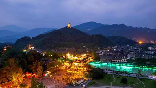 都江堰南桥和玉垒山玉垒阁夜景航拍延时摄影