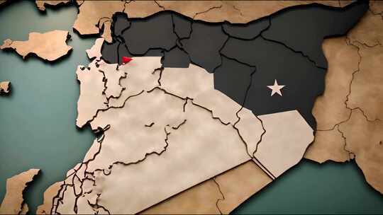 挥舞旗帜的叙利亚地图