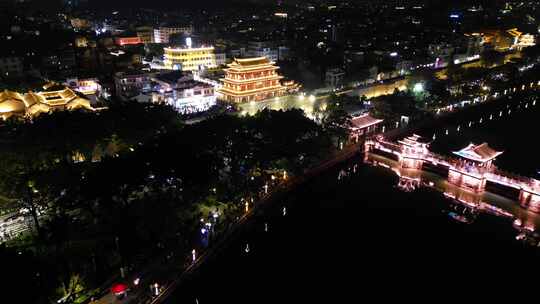 广东潮州古城夜景航拍