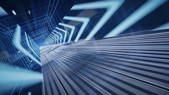 霓虹线条建筑空间动态模糊隧道3D渲染