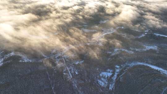 航拍林海雪原冰河云海朝阳