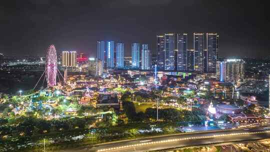 佛山欢乐海岸夜景航拍延时