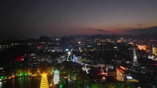 广西桂林日月塔夜景航拍