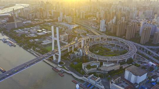 上海黄浦江南浦大桥4K航拍视频素材模板下载