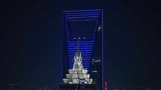 上海夜晚亮灯的特色城市高楼建筑4k