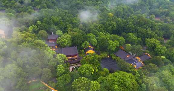 杭州永福寺云雾航拍