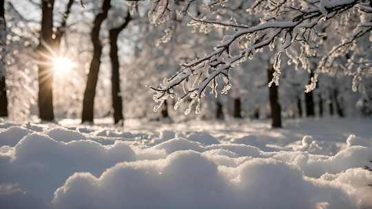 冬至冬天美丽的雪景下雪素材