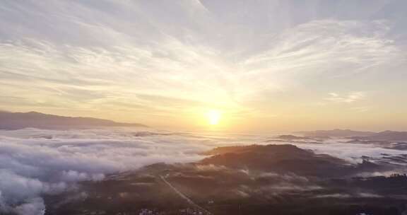 海南风光 夕阳日出云海 金色云层