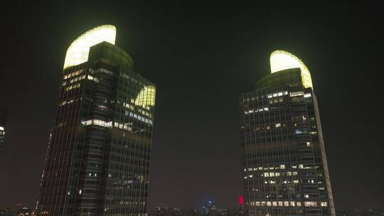 徐家汇港汇恒隆广场夜景航拍视频素材模板下载