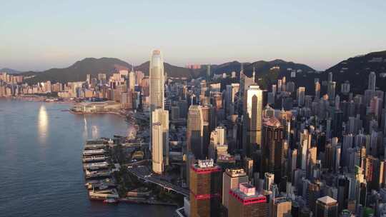香港港岛城市大景日落夕阳航拍视频素材模板下载