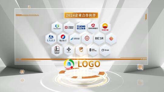 黄色合作伙伴logo墙展示高清AE视频素材下载