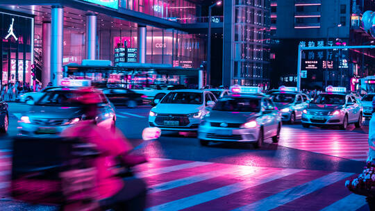 长沙黄兴路步行街解放西未来科幻人流车流视频素材模板下载