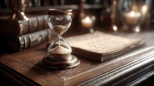 金色沙漏静置桌面书籍文件旁