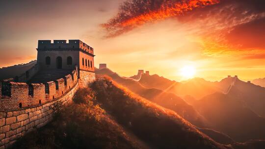 雄伟长城日出日落