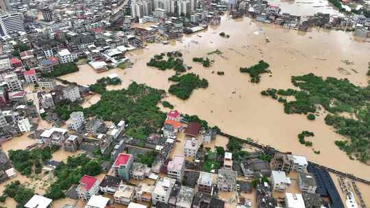 城镇洪水淹没航拍山洪水灾自然灾害极端天气视频素材模板下载