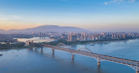 九江长江大桥清晨延时摄影视频视频素材模板下载