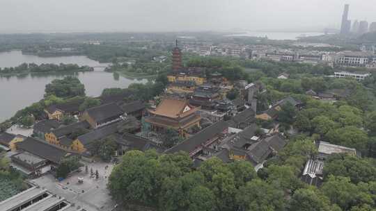 江苏省镇江市金山寺航拍环绕素材2