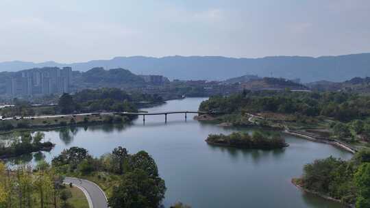 四川达州莲花湖湿地公园航拍