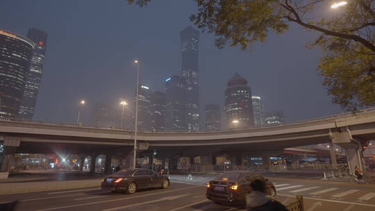 北京夜景 国贸夜景车流视频素材模板下载