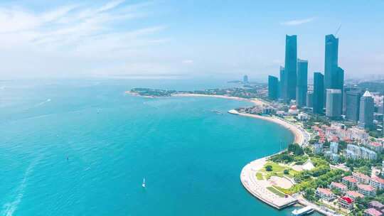 青岛城市地标夜景航拍延时摄影