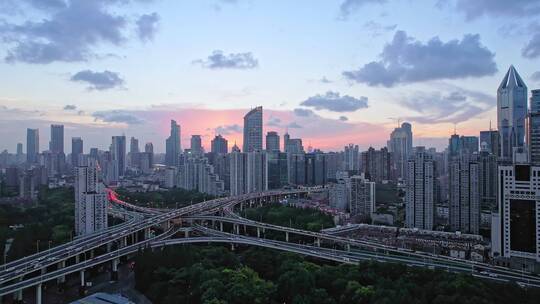 航拍上海南北高架路立交桥城市交通运输