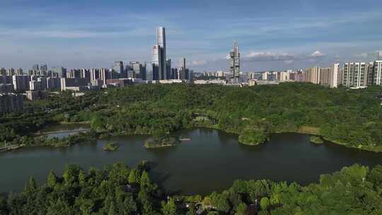 贵阳观山湖公园城市天际线高楼建筑航拍风光