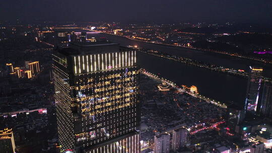 长沙国金中心ifs城市夜景唯美航拍视频素材模板下载