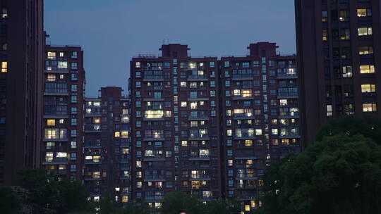 城市小区夜景幸福生活万家灯火视频素材模板下载