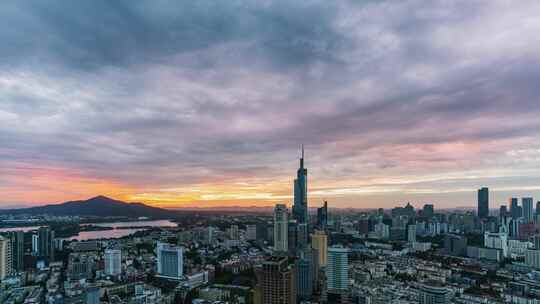 南京城市天际线日出朝霞延时