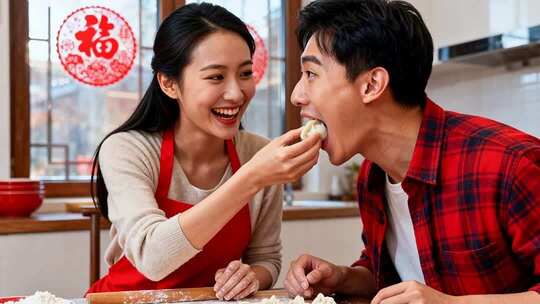 新年情侣温馨浪漫家庭家人春节人物