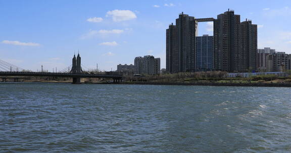 移动镜头北京通州运河河水及玉带河大桥