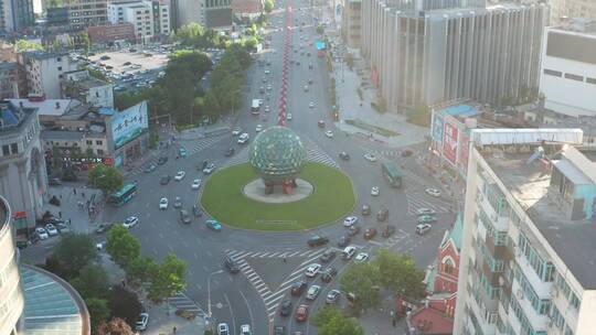 航拍广场友好广场城市道路交通