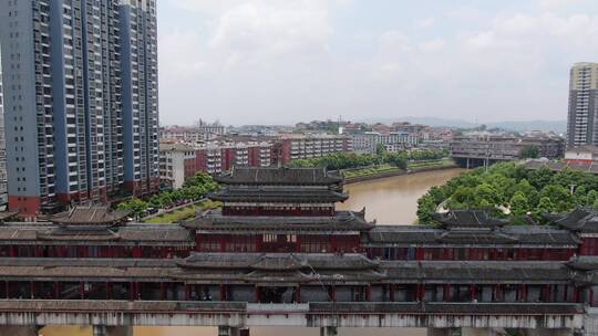 侗族特色风雨桥建筑航拍