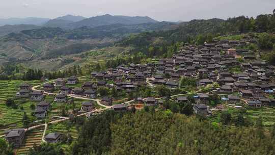 贵州黔东南从江县岜沙苗寨航拍乡村建筑风光