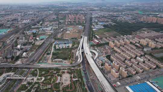 山东淄博城市交通高架桥航拍视频素材模板下载