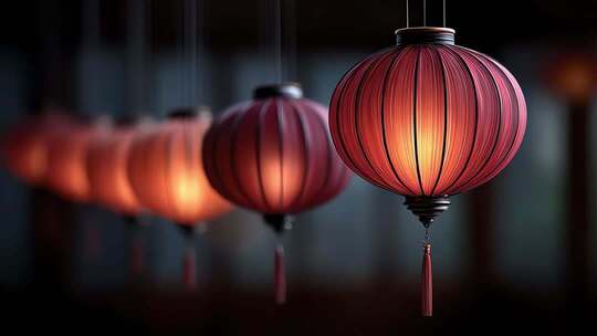 一排喜庆灯笼散发温暖光芒照亮美好