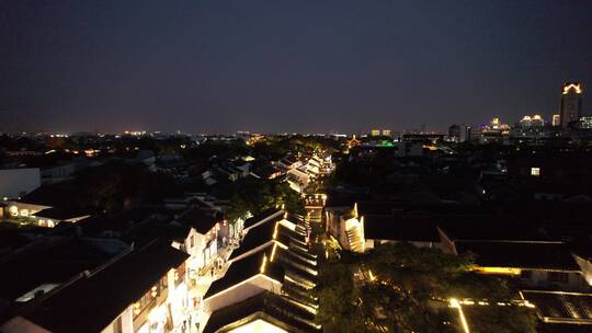 江苏苏州山塘街4A景区夜景航拍