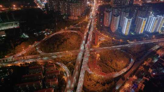 涧塘立交桥车流交通航拍长沙夜景夜晚车辆岳