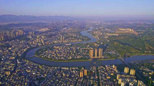 航拍广西北流市圭江心岛