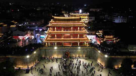 广东潮州古城夜景航拍