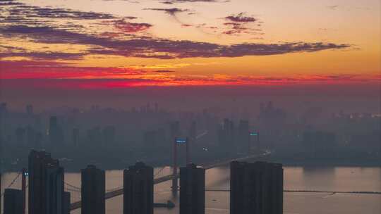 中国武汉两江四岸城市地标风光