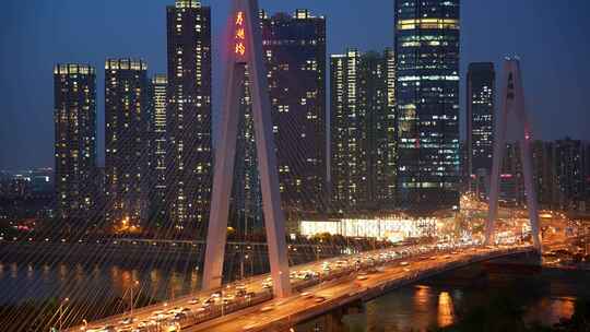 武汉城市月湖桥夜晚街景桥梁道路交通车流