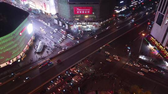 长沙夜景51广场航拍交通