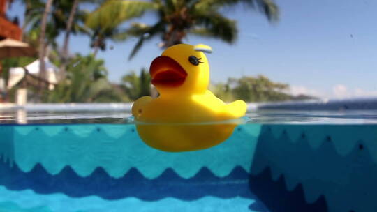 在泳池里漂浮的塑料小鸭视频素材模板下载